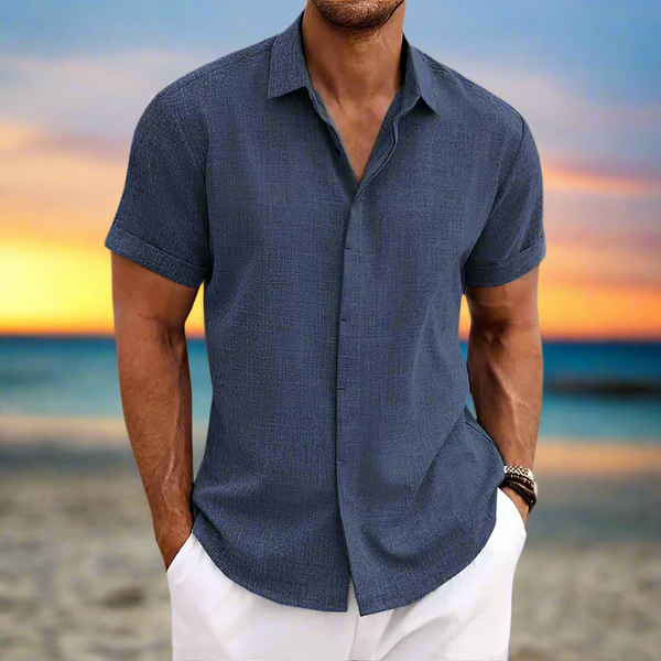 Men’s Short Sleeve Button Up Linen Blend Relaxed Fit Shirt