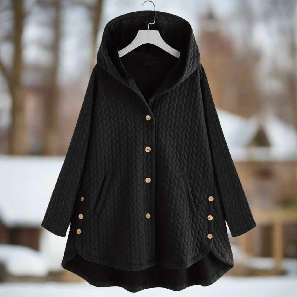 Damjacka – Oversize Passform – Quiltad Struktur – Huva – Asymmetrisk Kant