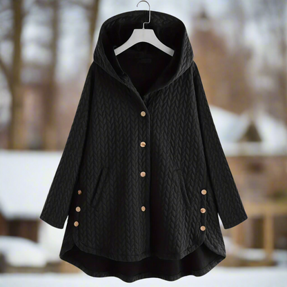 Damjacka – Oversize Passform – Quiltad Struktur – Huva – Asymmetrisk Kant