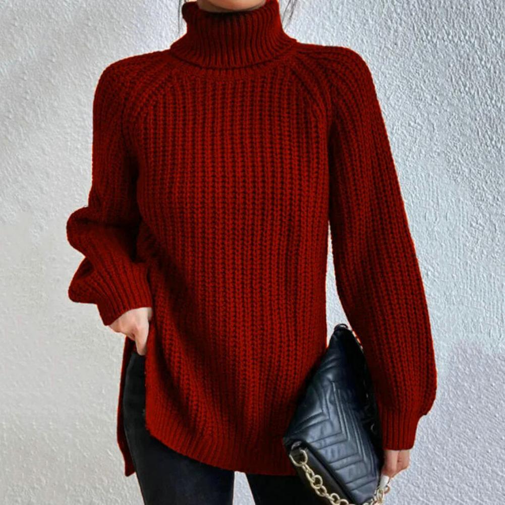 Damtröja med turtleneck – Lös passform – Ribbstickad – Lång ärm – Vardagsstil