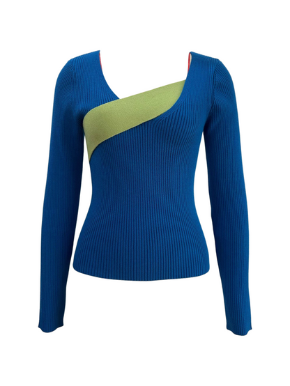 Damtröja – Ribbstickad – Slim Fit – Asymmetrisk Ringning – Lång Ärm