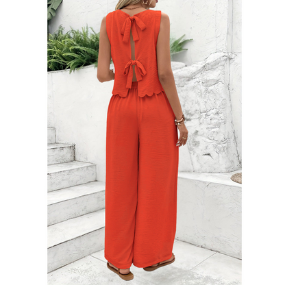 Damset med ärmlös topp och vida byxor – Lätt vävd – Avslappnad passform