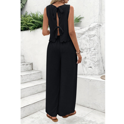 Damset med ärmlös topp och vida byxor – Lätt vävd – Avslappnad passform