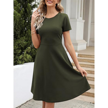 Damklänning – Figursydd A-linjeform – Kort ärm – Rund hals – Knälång Elegant