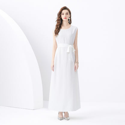 Damset i två delar – Bohemisk Kimono & Ärmlös Klänning – Broderade Detaljer – Tofsband – Lös Passform