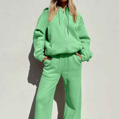 Dam Loungewear Set – Fleece Tvådelad – Avslappnad Passform Hoodie & Joggers