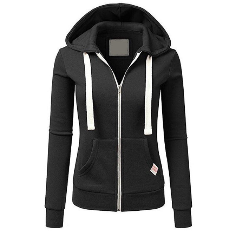 Dam Hoodie med Dragkedja – Slim Fit – Bomullsblandning – Känguruficka – Dragsko