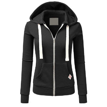 Dam Hoodie med Dragkedja – Slim Fit – Bomullsblandning – Känguruficka – Dragsko