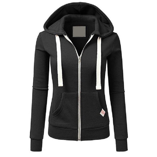 Dam Hoodie med Dragkedja – Slim Fit – Bomullsblandning – Känguruficka – Dragsko