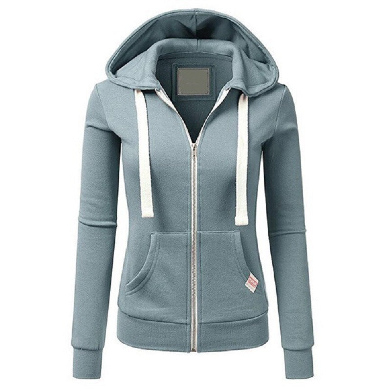 Dam Hoodie med Dragkedja – Slim Fit – Bomullsblandning – Känguruficka – Dragsko