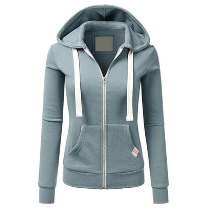 Dam Hoodie med Dragkedja – Slim Fit – Bomullsblandning – Känguruficka – Dragsko