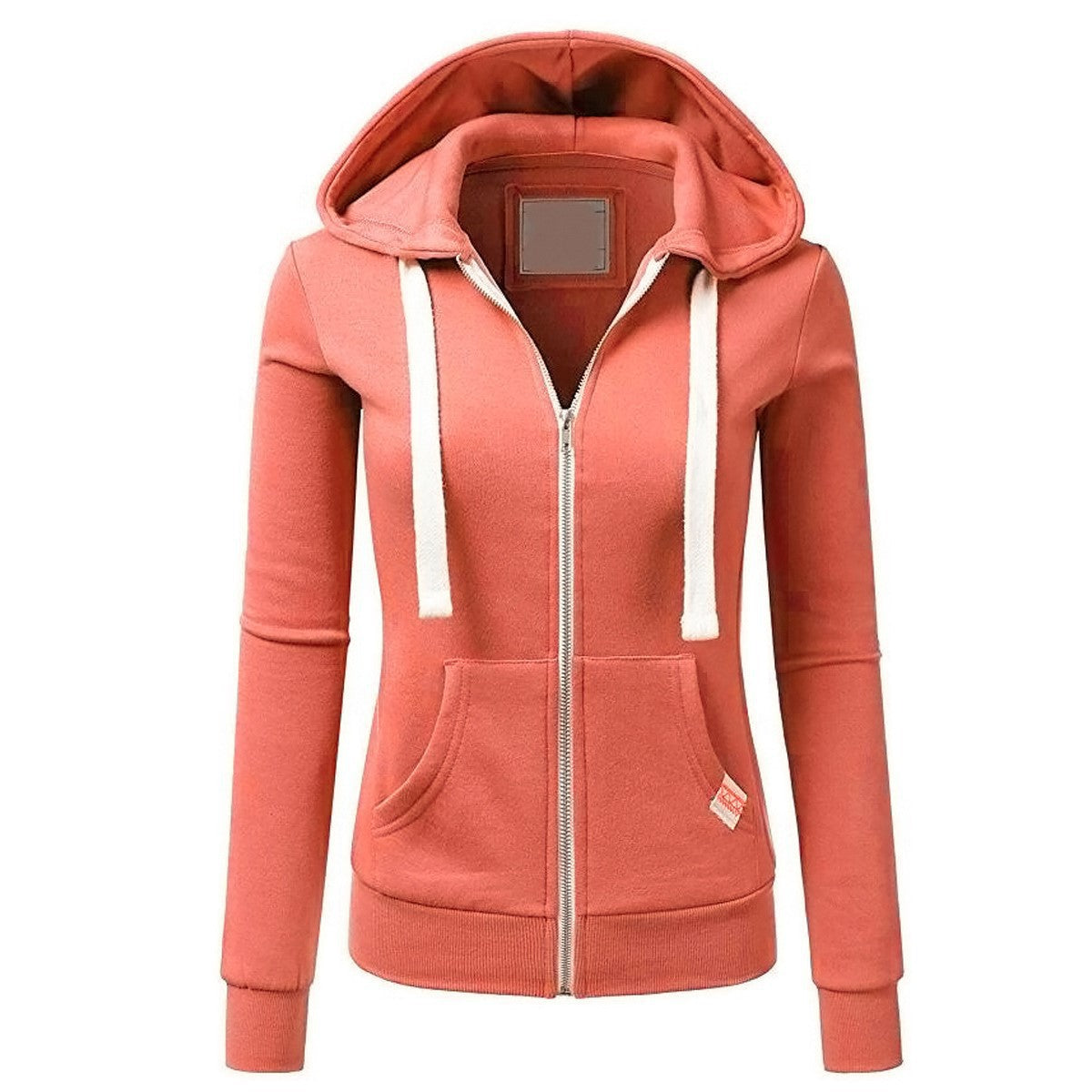 Dam Hoodie med Dragkedja – Slim Fit – Bomullsblandning – Känguruficka – Dragsko