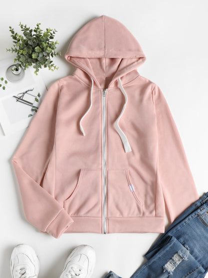 Dam Hoodie med Dragkedja – Slim Fit – Bomullsblandning – Känguruficka – Dragsko