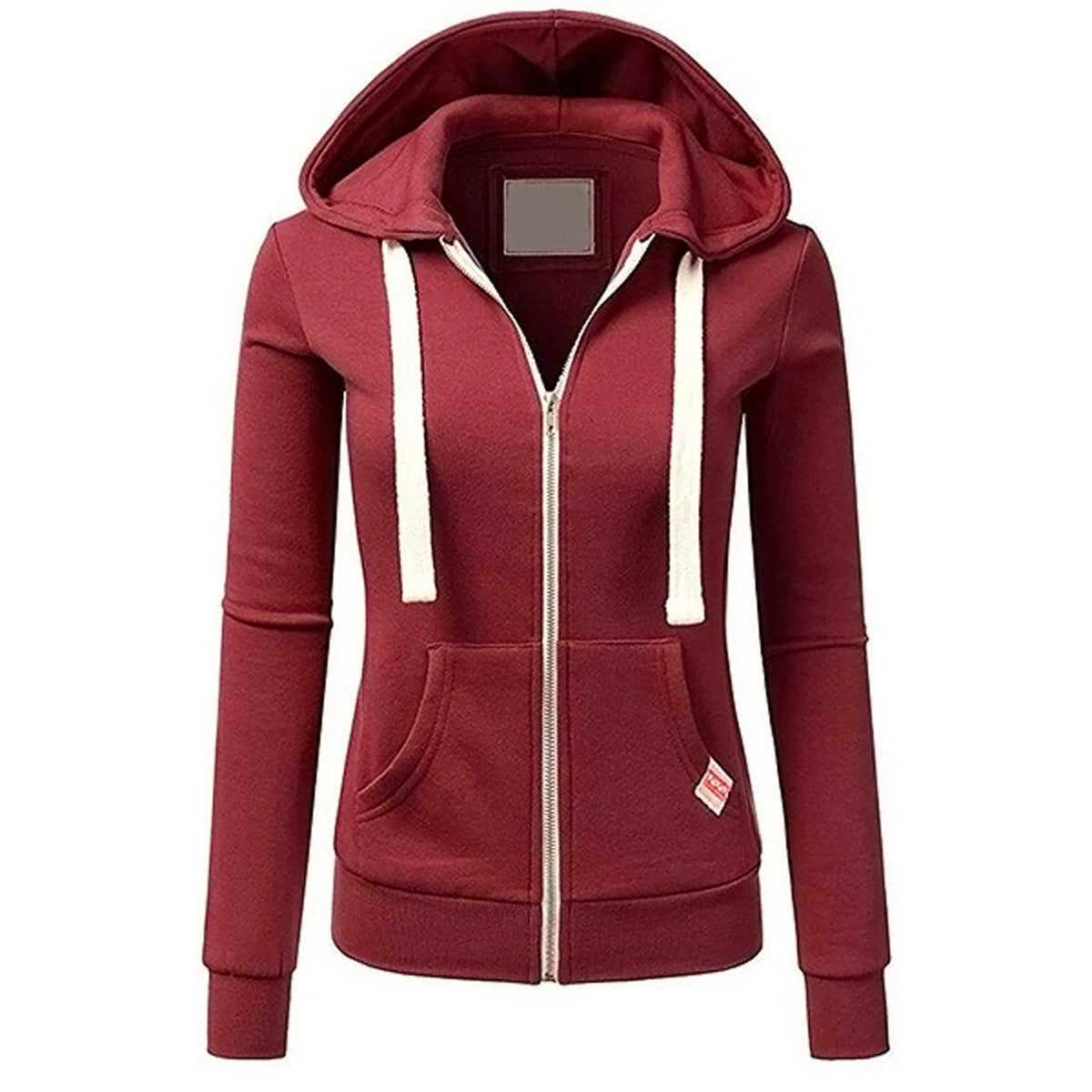 Dam Hoodie med Dragkedja – Slim Fit – Bomullsblandning – Känguruficka – Dragsko