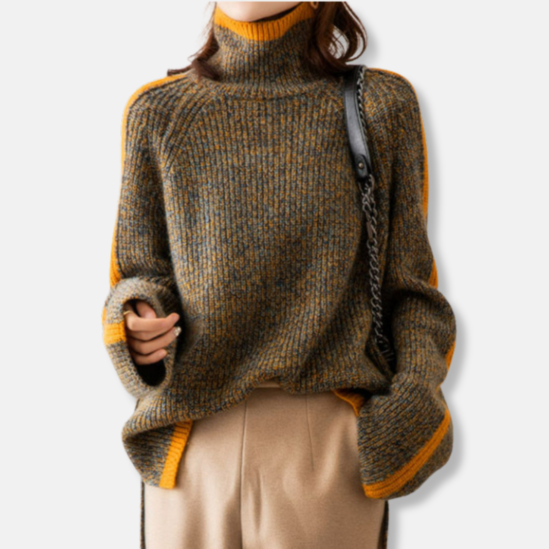 Damtröja – Oversize Passform – Turtleneck – Ribbstickad Ull – Droppad Axelsöm