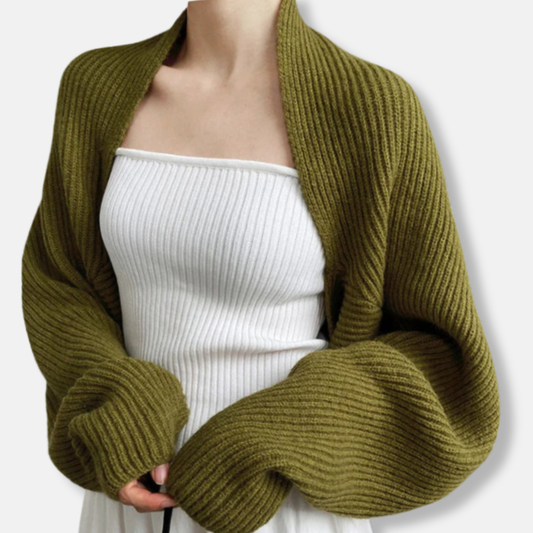 Dam Shrugkofta – Ullmix – Ribbstickad – Öppen Front – Kort Passform