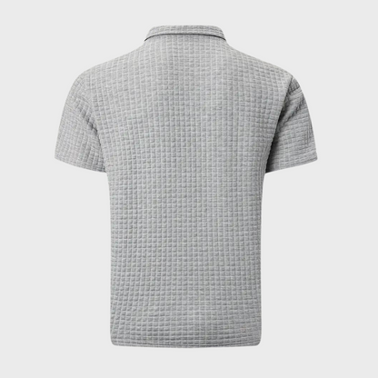 Herr pikétröja – Slim Fit – Mjukstickad – Kontrastkrage – Texturerad design