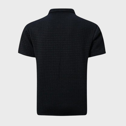 Herr pikétröja – Slim Fit – Mjukstickad – Kontrastkrage – Texturerad design