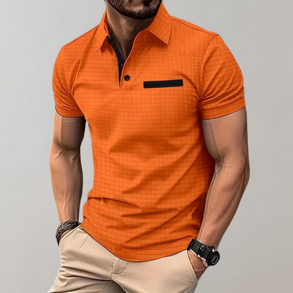 Herr pikétröja – Slim Fit – Mjukstickad – Kontrastkrage – Texturerad design