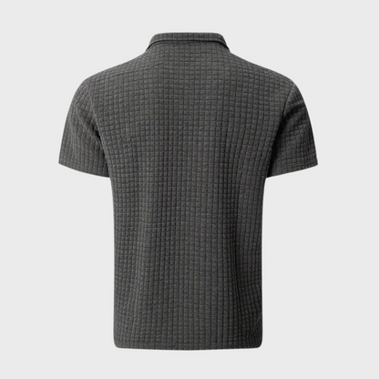 Herr pikétröja – Slim Fit – Mjukstickad – Kontrastkrage – Texturerad design