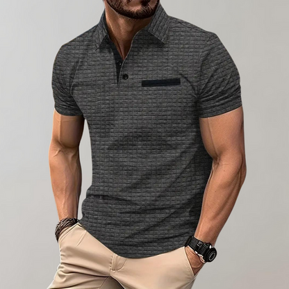 Herr pikétröja – Slim Fit – Mjukstickad – Kontrastkrage – Texturerad design