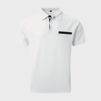 Herr pikétröja – Slim Fit – Mjukstickad – Kontrastkrage – Texturerad design