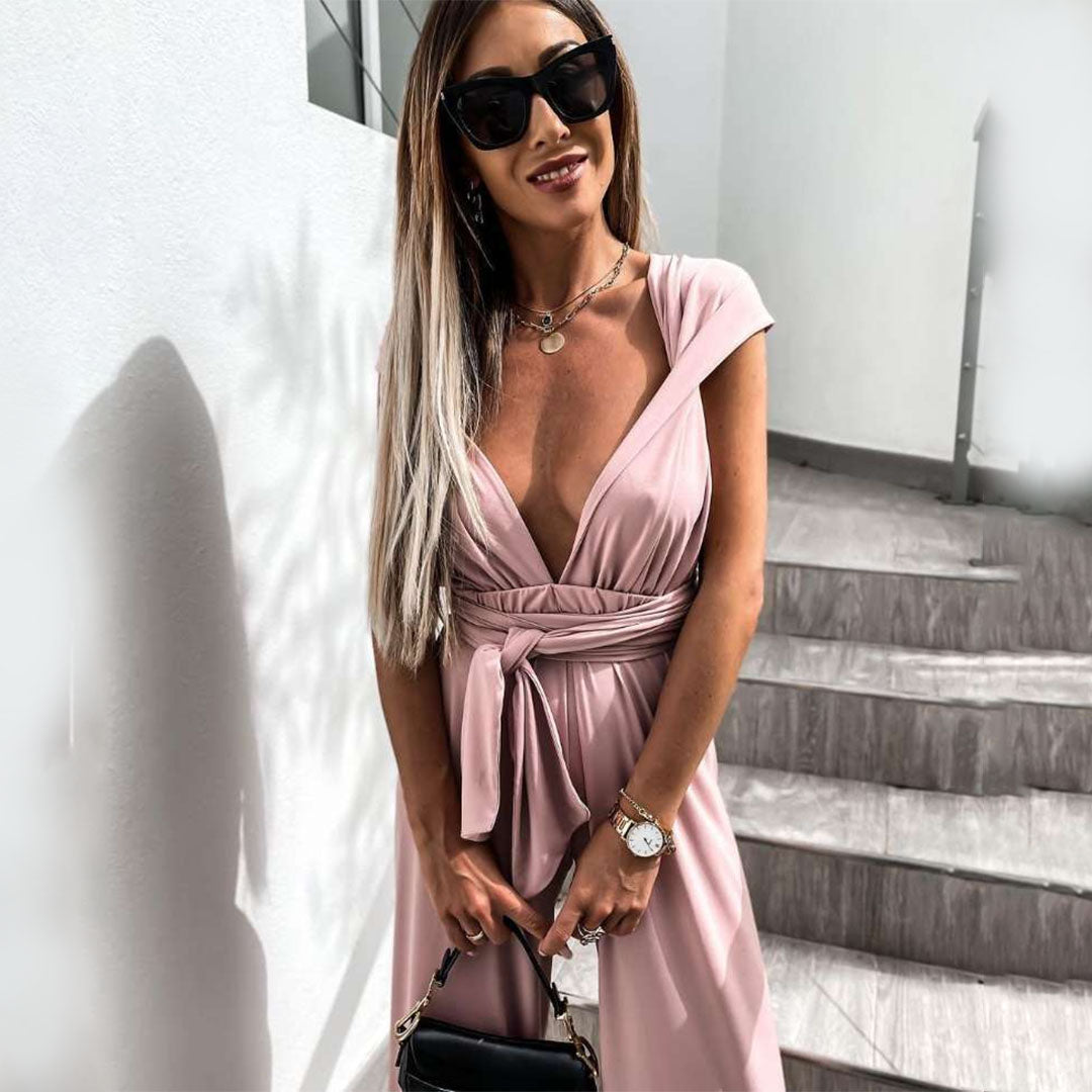 Dam Jumpsuit - Ärmlös V-ringning - Vid Passform - Midjebälte Elegant Look