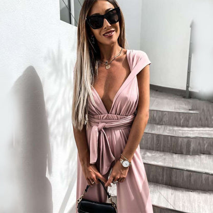 Dam Jumpsuit - Ärmlös V-ringning - Vid Passform - Midjebälte Elegant Look