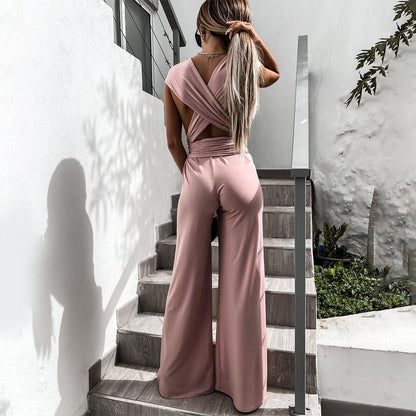 Dam Jumpsuit - Ärmlös V-ringning - Vid Passform - Midjebälte Elegant Look
