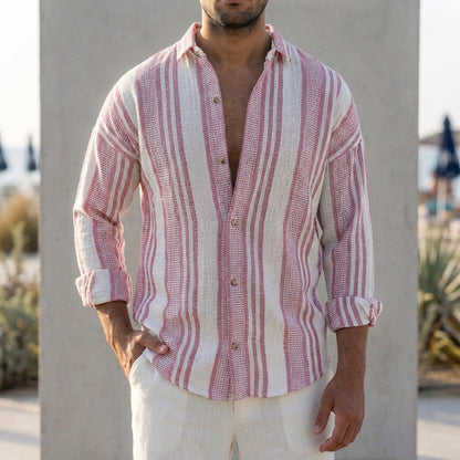 Men’s Lightweight Striped Linen Shirt with Relaxed Button-Up Fit