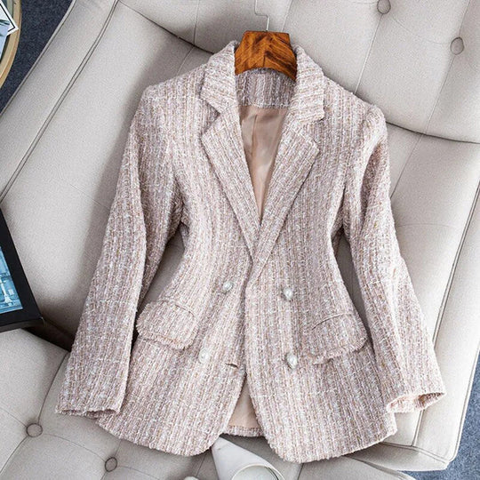 Dam Blazer – Skräddarsydd Passform – Tweed – Dubbla Knäppningar – Kavajslag