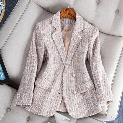 Dam Blazer – Skräddarsydd Passform – Tweed – Dubbla Knäppningar – Kavajslag