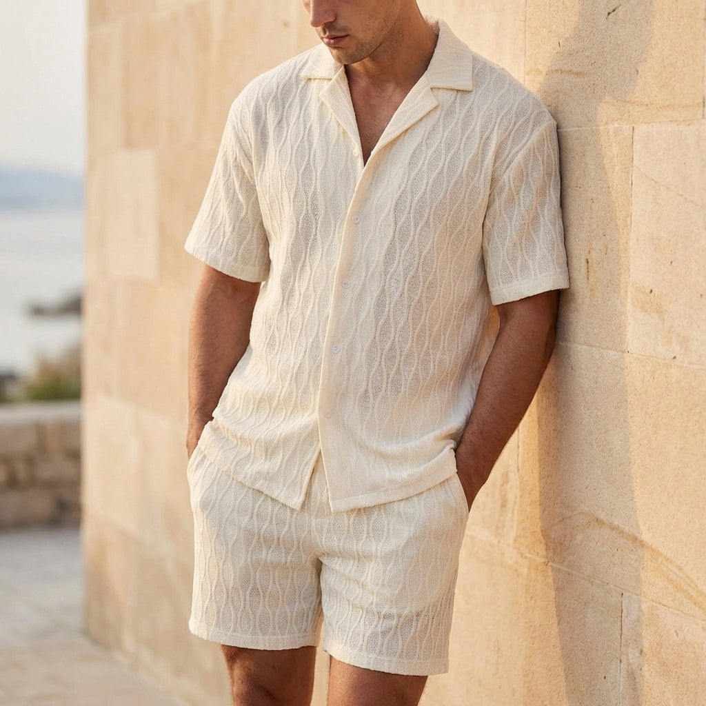 Men’s Relaxed Fit Textured Shirt and Shorts Summer Set