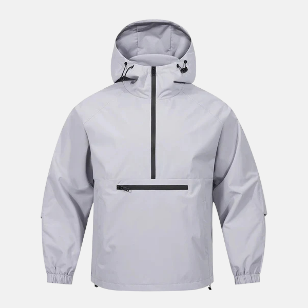 Herr Anorakjacka – Lös passform – Vindtät – Halv dragkedja – Huva – Känguruficka