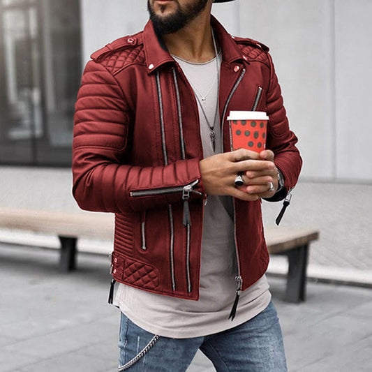 Herrjacka – Slim Fit – Konstläder – Quiltade Paneler – Zipperdetaljer – Moto Stil