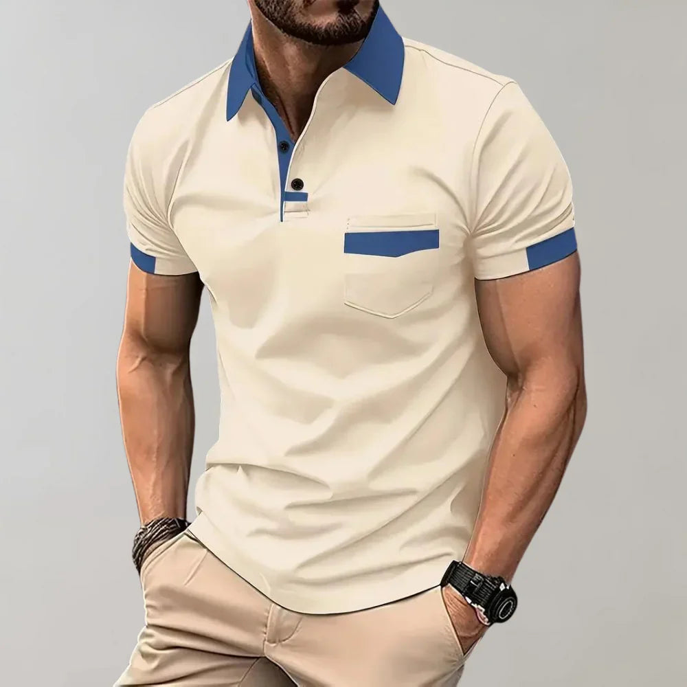 Herrpiké – Slim Fit – Mjukstickad – Andningsbar – Kortärmad med Bröstficka