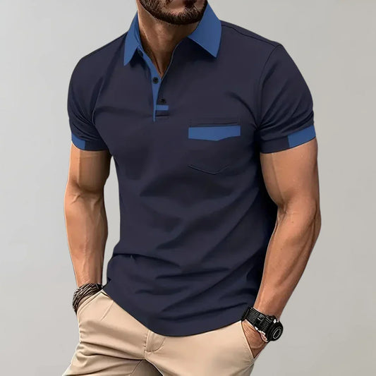 Herrpiké – Slim Fit – Mjukstickad – Andningsbar – Kortärmad med Bröstficka