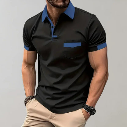 Herrpiké – Slim Fit – Mjukstickad – Andningsbar – Kortärmad med Bröstficka