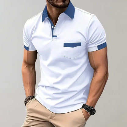 Herrpiké – Slim Fit – Mjukstickad – Andningsbar – Kortärmad med Bröstficka