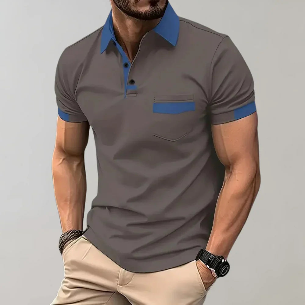 Herrpiké – Slim Fit – Mjukstickad – Andningsbar – Kortärmad med Bröstficka