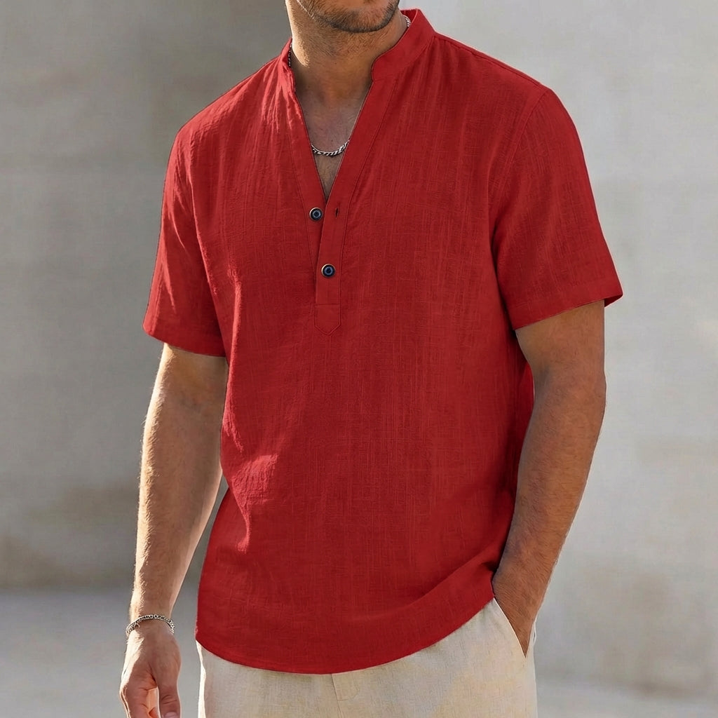 Men’s Lightweight Linen Blend Short Sleeve Henley Relaxed Fit Shirt