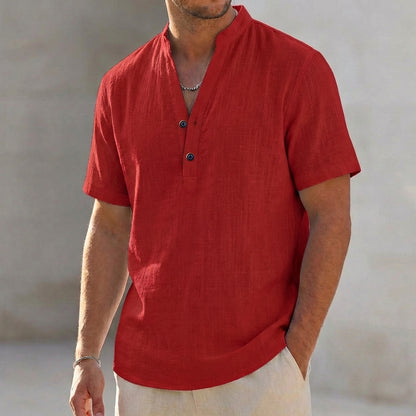 Men’s Lightweight Linen Blend Short Sleeve Henley Relaxed Fit Shirt