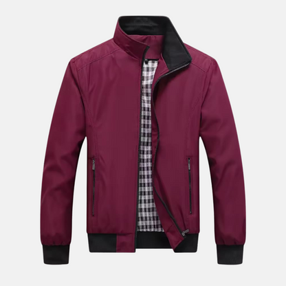 Herr Bomberjacka – Normal Passform – Ribbad Krage och Fåll – Hel Dragkedja – Fickor med Dragkedja