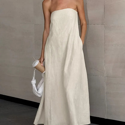 Damklänning – Bandeaumodell – Bomullslinblandning – Avslappnad Passform – Hellång Rygglös