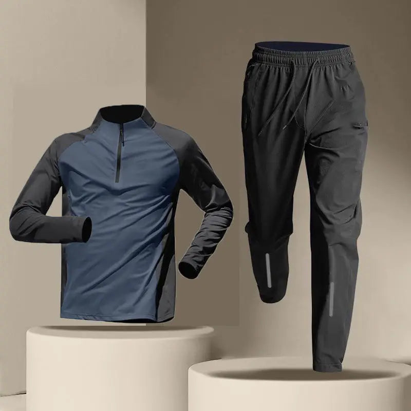 Herr Träningsset – Långärmad Half-Zip Tröja & Stretchiga Byxor – Andningsbart & Snabbtorkande