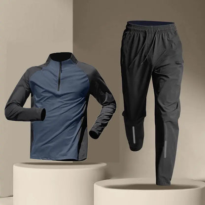 Herr Träningsset – Långärmad Half-Zip Tröja & Stretchiga Byxor – Andningsbart & Snabbtorkande