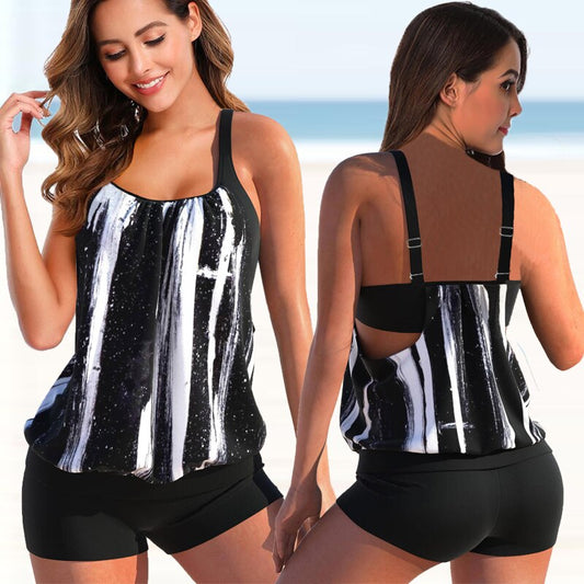 Dam Tankini-set – Bluslinne med Justerbara Axelband – Figurnära Shorts – Andningsbar Mix