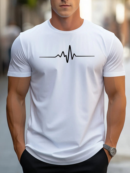 Herr T-shirt – Slim Fit – Mjukstickad – Rundhals – Kort Ärmslut – Grafiskt Tryck