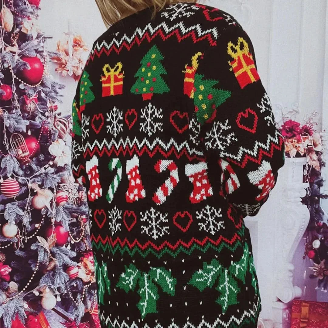 Avslappnad och stilfull Holiday Cardigan med julmotiv för en mysig vinter för kvinnor