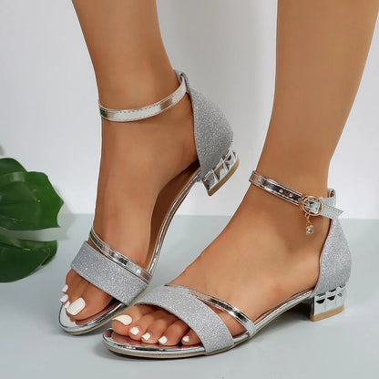 Dam Sandaler – Öppen Tå – Blockklack – Anklerem – Elegant Design – Bekväm Passform